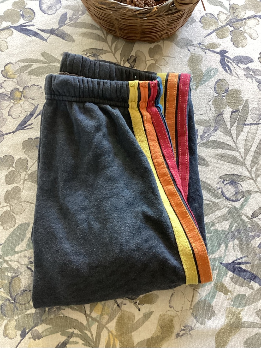 Aviator Nation Womens XS Sweatpants Charcoal Blue Rainbow Side Stripe Joggers